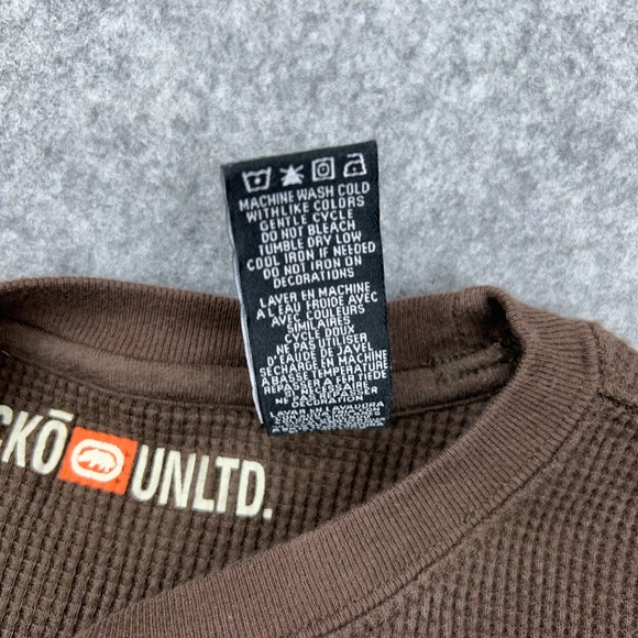 VTG Ecko Unltd Shirt Mens XL Brown Thermal Waffle Knit Long Sleeve Tee Y2K - Picture 12 of 14